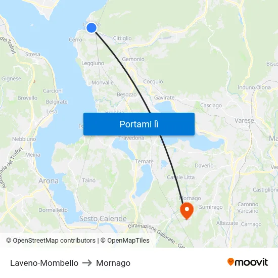 Laveno-Mombello to Mornago map
