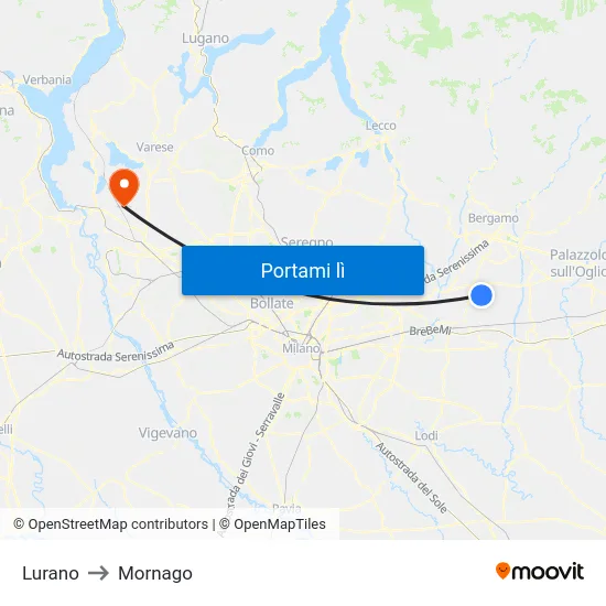 Lurano to Mornago map