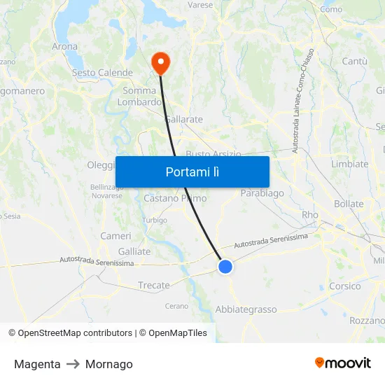 Magenta to Mornago map