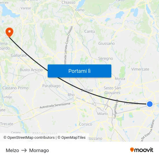 Melzo to Mornago map