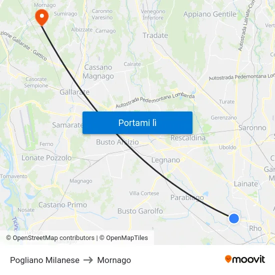 Pogliano Milanese to Mornago map
