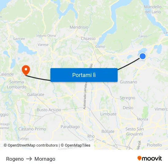 Rogeno to Mornago map