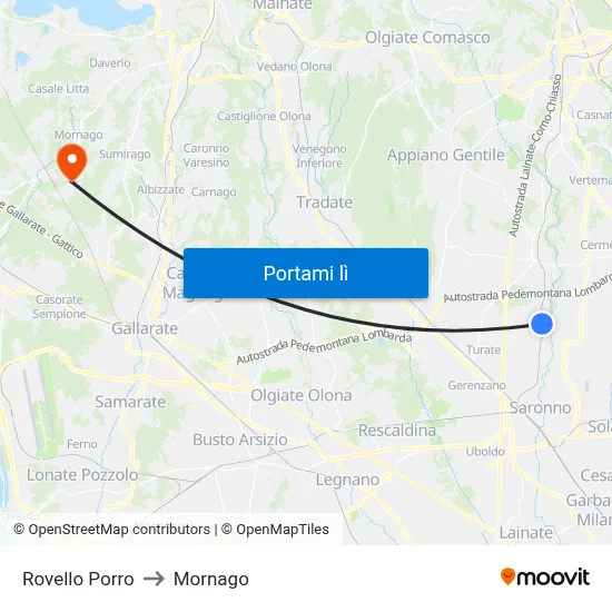 Rovello Porro to Mornago map