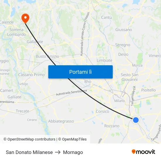 San Donato Milanese to Mornago map
