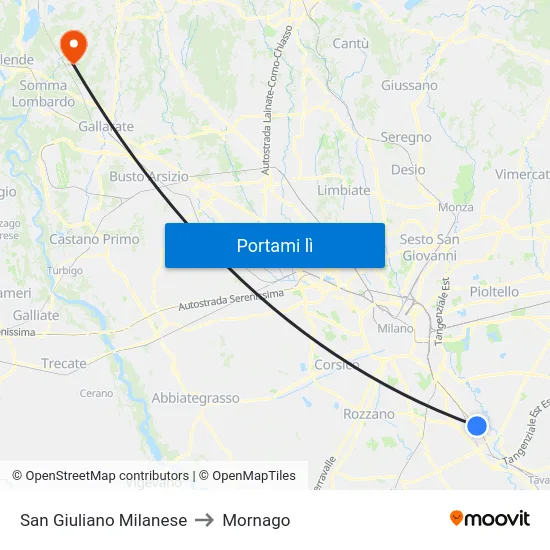 San Giuliano Milanese to Mornago map