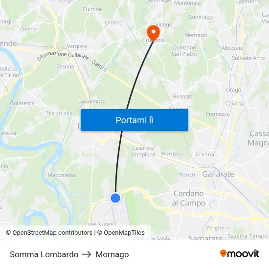 Somma Lombardo to Mornago map