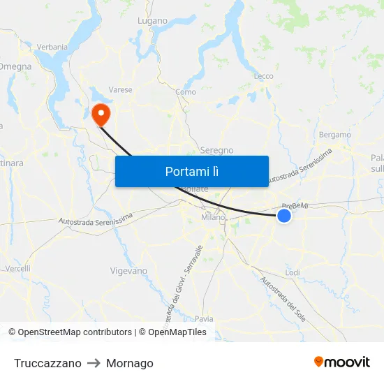 Truccazzano to Mornago map