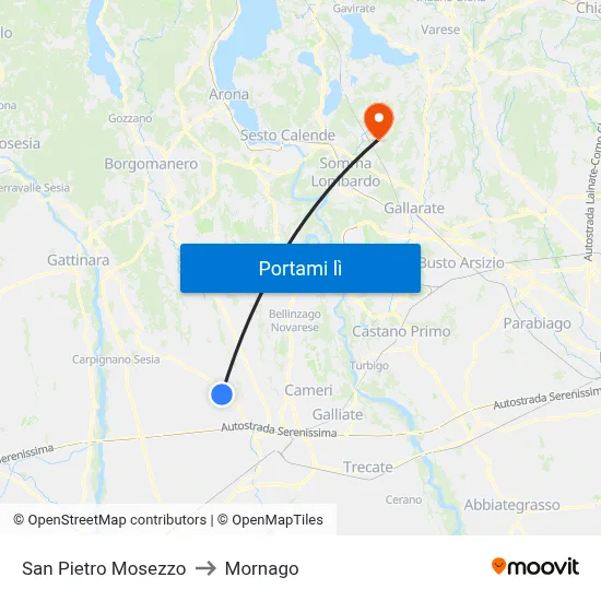 San Pietro Mosezzo to Mornago map