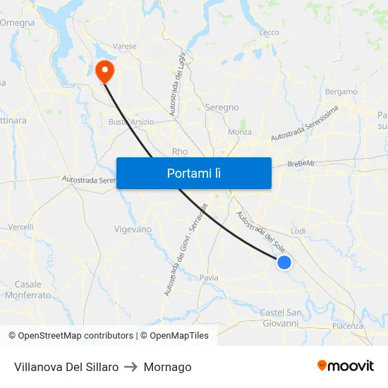 Villanova Del Sillaro to Mornago map