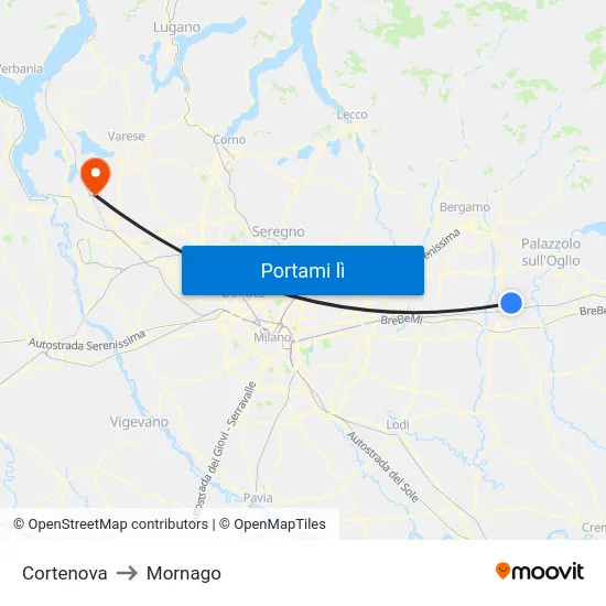 Cortenova to Mornago map