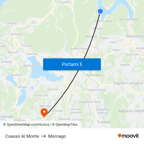 Cuasso Al Monte to Mornago map