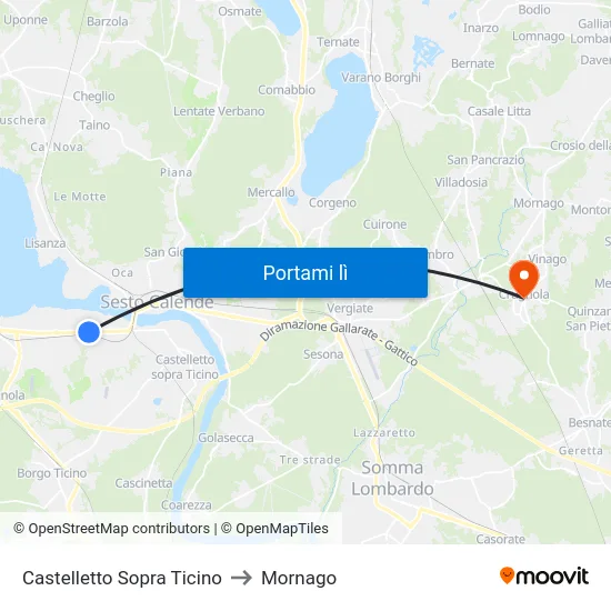 Castelletto Sopra Ticino to Mornago map