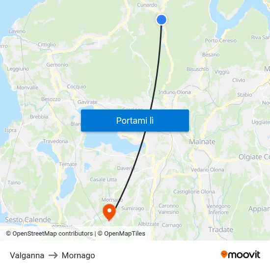 Valganna to Mornago map