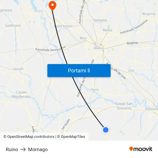 Ruino to Mornago map