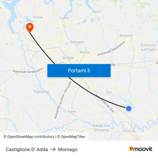 Castiglione D' Adda to Mornago map