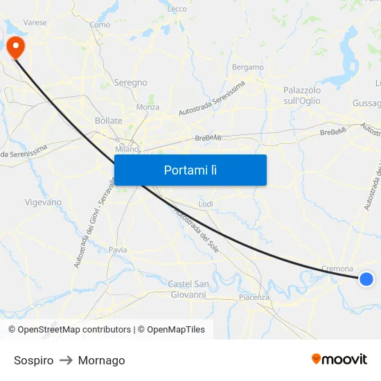 Sospiro to Mornago map