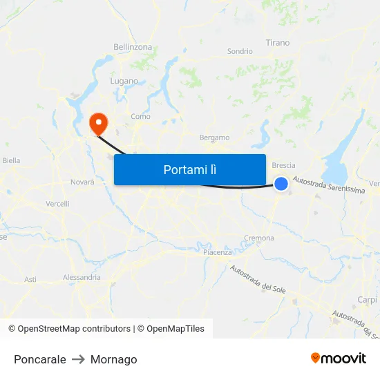 Poncarale to Mornago map