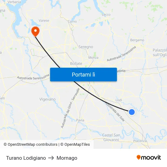 Turano Lodigiano to Mornago map
