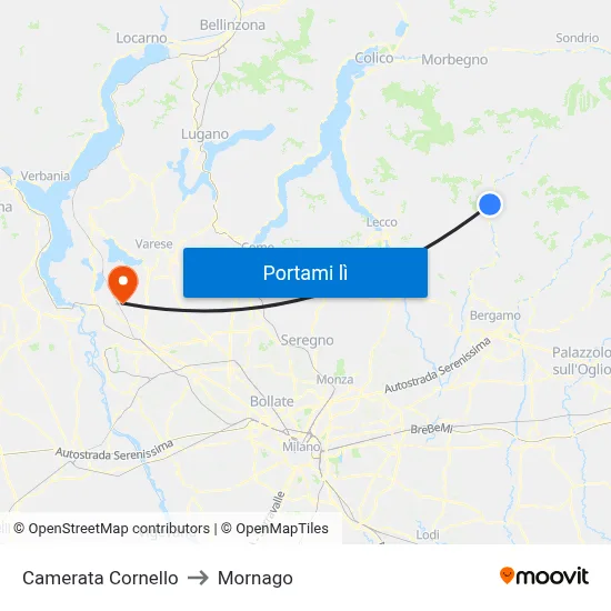 Camerata Cornello to Mornago map