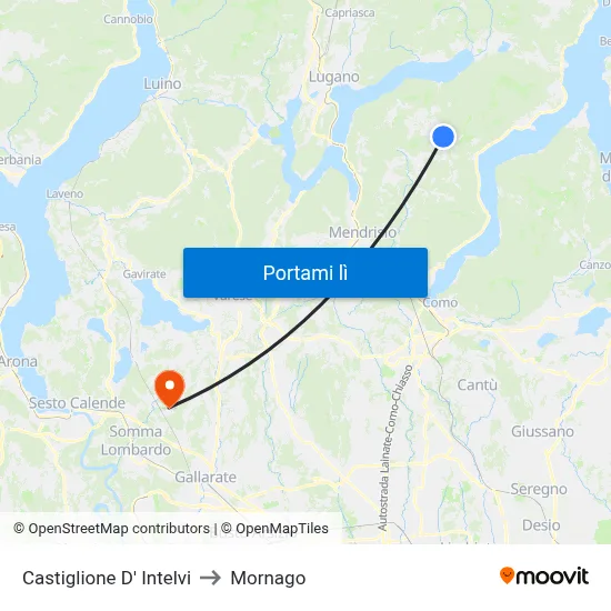 Castiglione D' Intelvi to Mornago map
