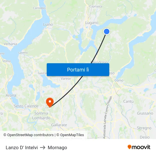 Lanzo D' Intelvi to Mornago map