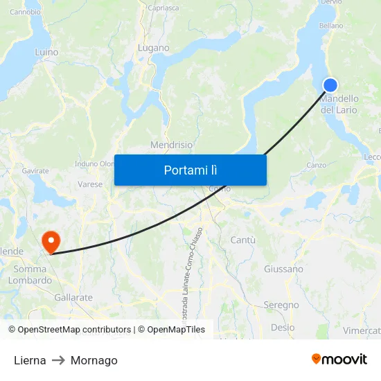 Lierna to Mornago map