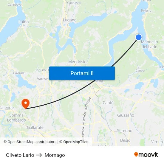 Oliveto Lario to Mornago map