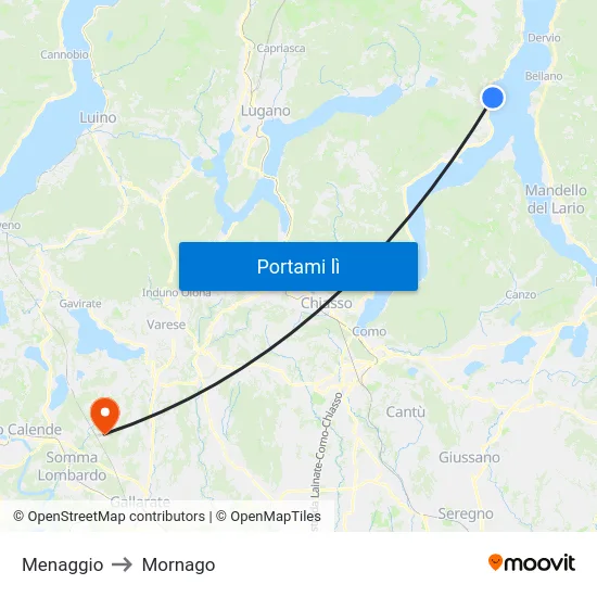 Menaggio to Mornago map