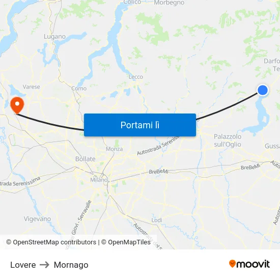 Lovere to Mornago map