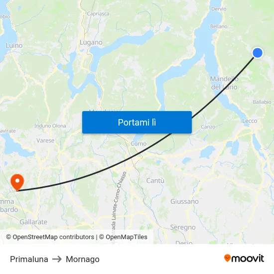 Primaluna to Mornago map