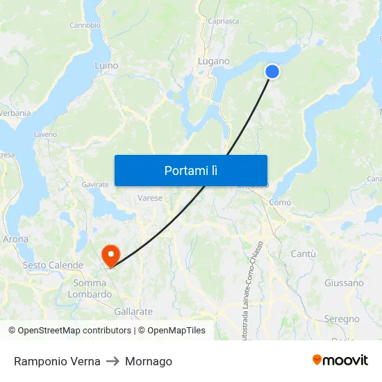 Ramponio Verna to Mornago map