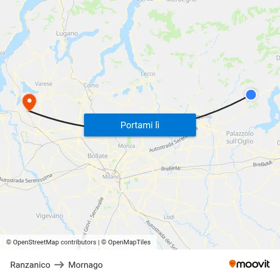 Ranzanico to Mornago map