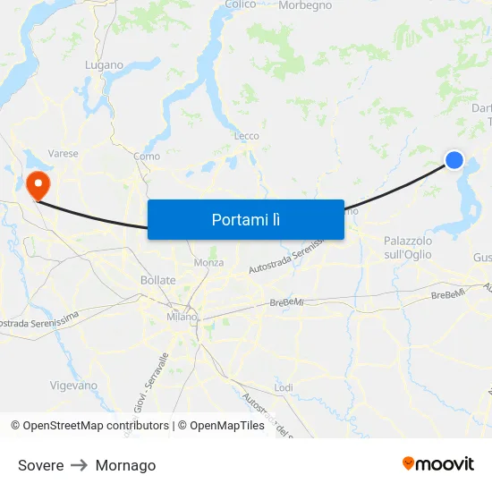 Sovere to Mornago map