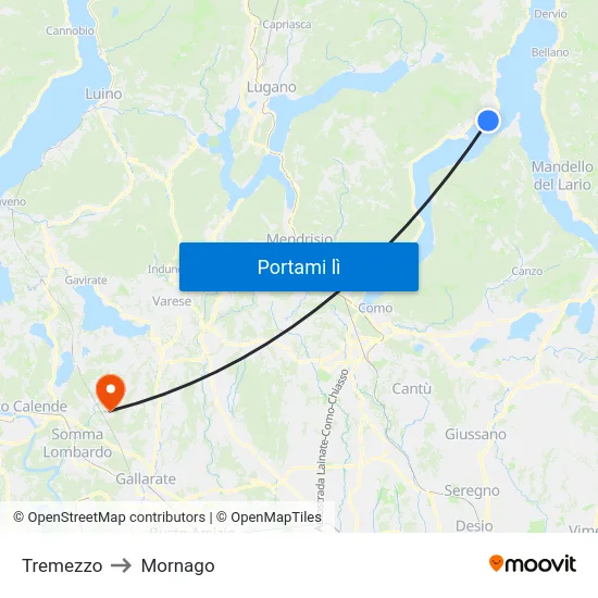 Tremezzo to Mornago map