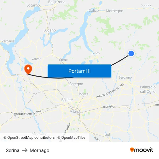 Serina to Mornago map