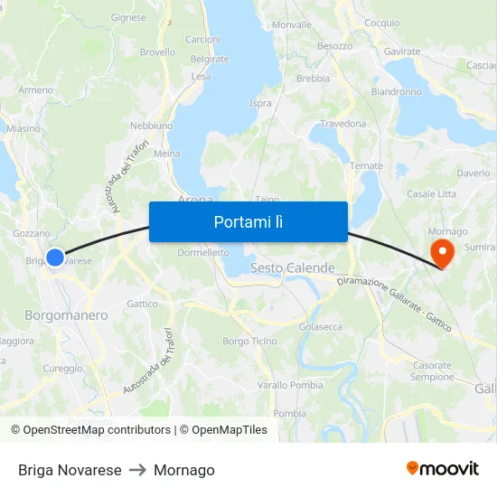 Briga Novarese to Mornago map