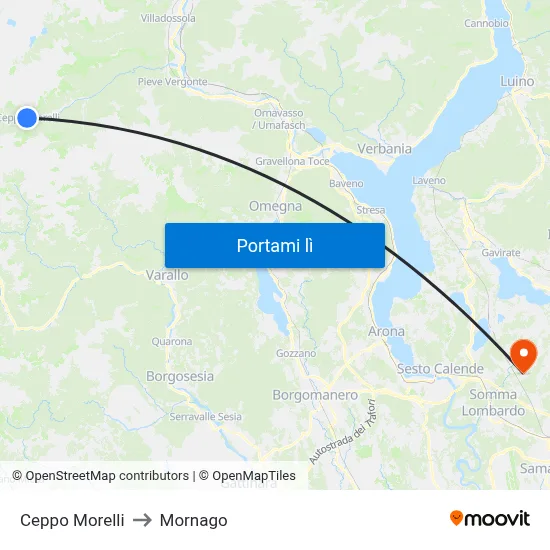 Ceppo Morelli to Mornago map
