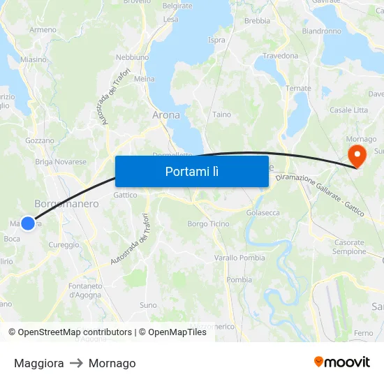 Maggiora to Mornago map