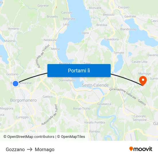 Gozzano to Mornago map