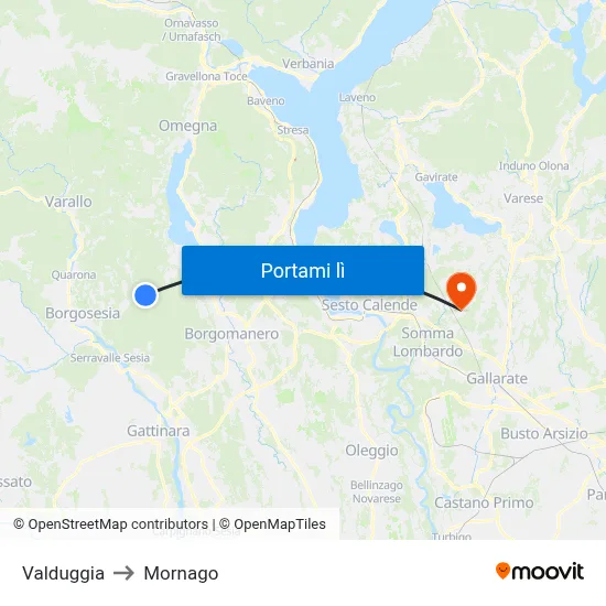 Valduggia to Mornago map