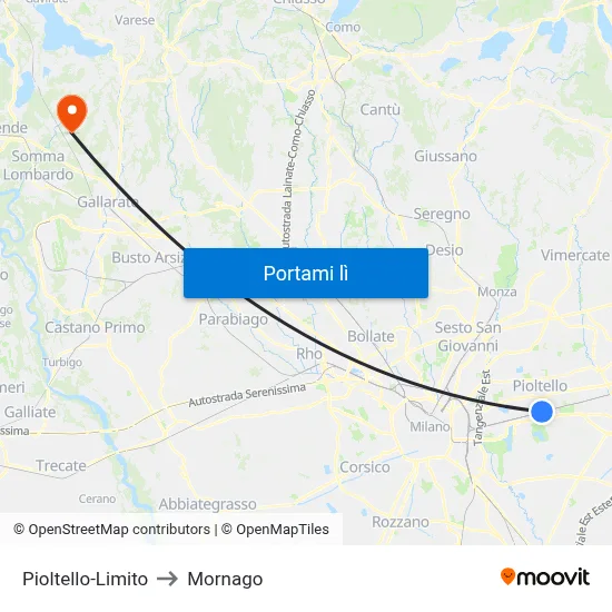Pioltello-Limito to Mornago map