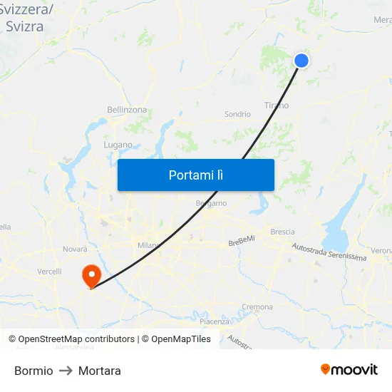 Bormio to Mortara map