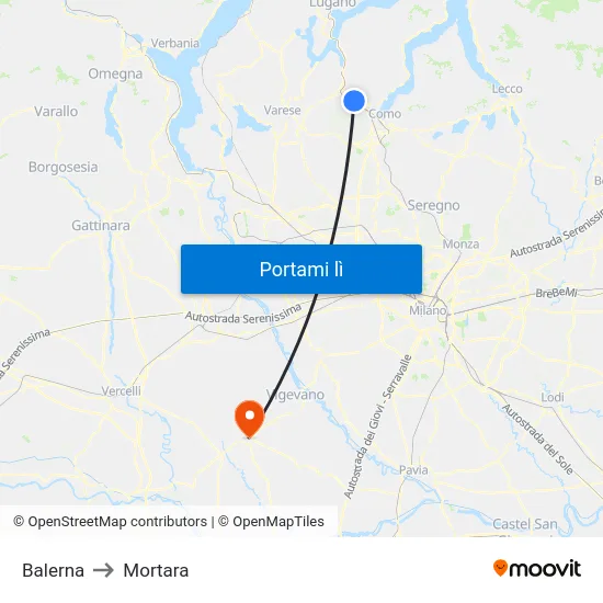 Balerna to Mortara map