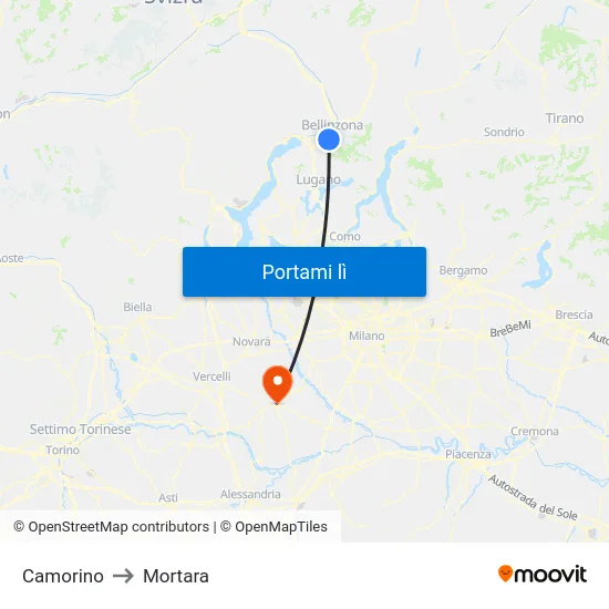 Camorino to Mortara map