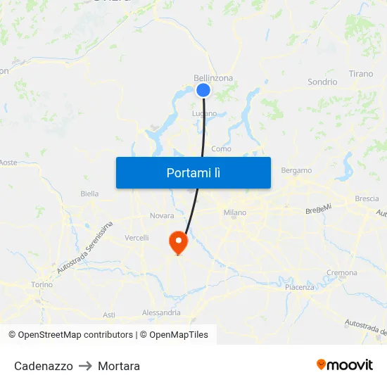 Cadenazzo to Mortara map