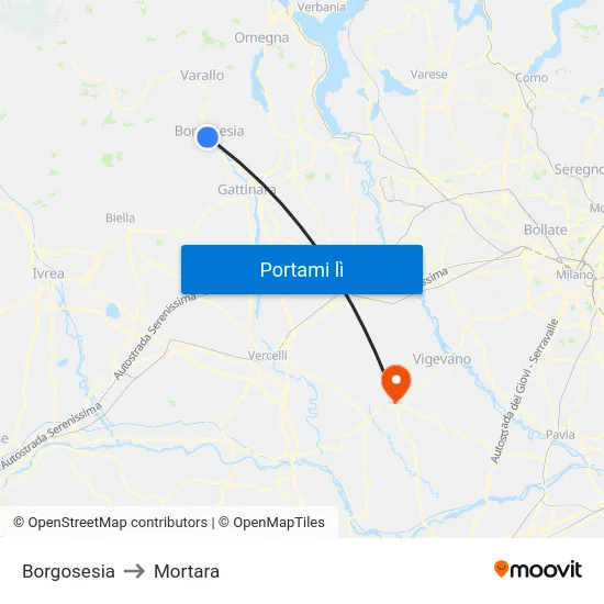 Borgosesia to Mortara map