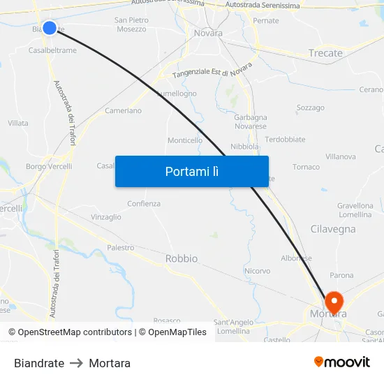 Biandrate to Mortara map