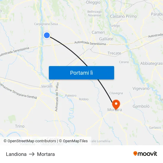 Landiona to Mortara map