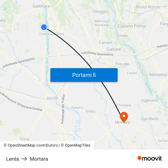 Lenta to Mortara map