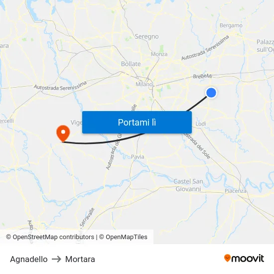 Agnadello to Mortara map